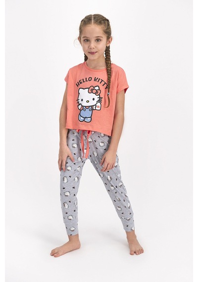 Hello Kitty Lisanslı Şeftali Kız Çocuk Kısa Kol Pijama Takımı Somon Hello Kitty Lisanslı Şeftali Kız Çocuk Kısa Kol Pijama Takımı Somon