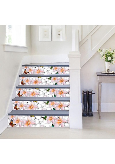 Merdiven Sticker Folyo Kaplama 18x120 Cm 5 Adet Taş Kelebek Çiçek