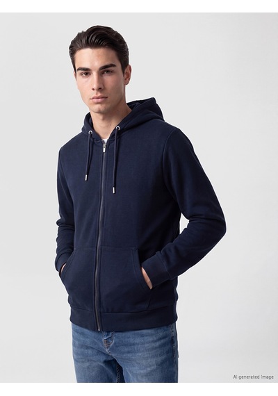 Lcwaıkıkı Classic Lacivert Kapüşonlu Erkek Fermuarlı Sweatshirt