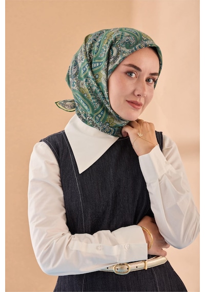 Silk Home Yaz Esintisi Eşarp 150002-26 Patina Yeşili, Yeşil Bej, Petrol Yeşili