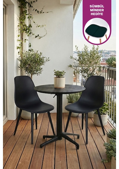 Vilinze Tilia Plastik Bahçe Balkon Bistro Seti Katlanır Masa 60 60 Cm Tilia-siyah-eames2-siyah-siyah Diğer