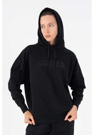 Maraton Oversize Kadın Kapüşonlu Siyah- Sweatshirt Siyah-