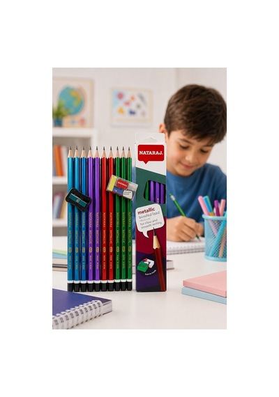 Kurşun Kalem Hb 1 Düzine Kalemtraş Silgi Hediyeli Nataraj Kurşun Kalem Metalik Renk 1 Düzine