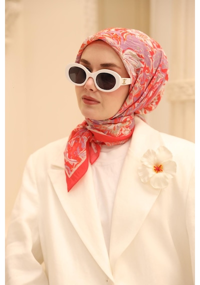 Silk Home Olinda İpek Eşarp 47002-06 Mercan, Lila, Vizon, Gümüş