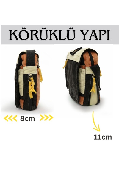 Cappadocia Vintage Omuz Postacı Siyah Bej 14 İnç Laptop Çantası Siyah - Altın