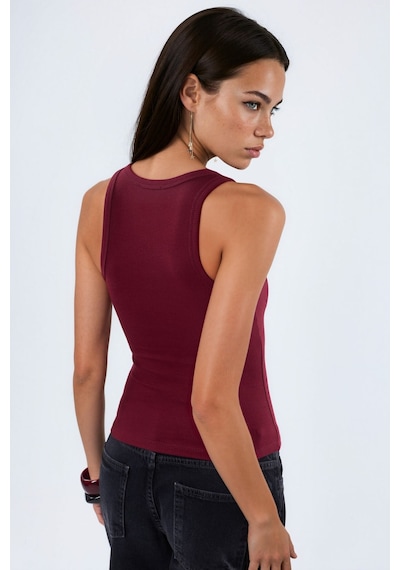 Hiccup Busem V Yaka Ribanalı Tank Top Bordo Kırmızı