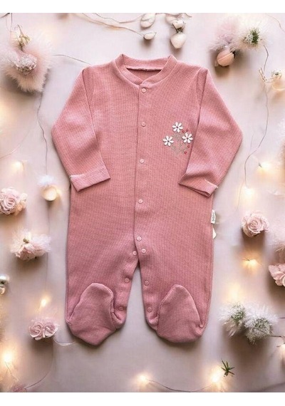 Bebidof Kız Bebek Çiçek Desenli Çıtçıtlı Tulum-15130 Gül Kurusu