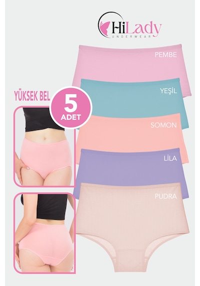 Kadın Külot, Çok Renkli Yüksek Bel Külot, Pamuklu Yumuşak Kumaş, Çoklu Paket, Karışık Renkli Açık Pembe