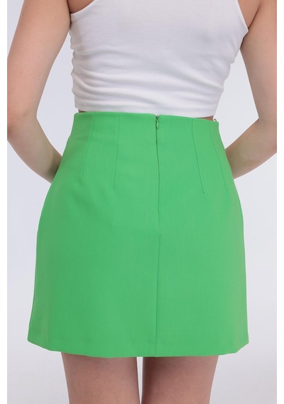 Selectmoda Kadın Gizli Fermuarlı Çok Renkli Mini Etek Yeşil