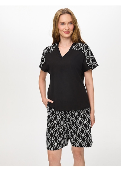 Faik Sönmez Resort Omuzu Brode Nakış Detaylı V Yaka Tshirt S26tsh107 Us26tsh10710 Siyah