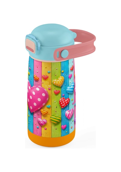 Puccon 420 Ml Paslanmaz Çelik Kız Çocuk Okul Termosu-matarası - 60015 - Pembe Kalp Desenli Pembe - Turkuaz