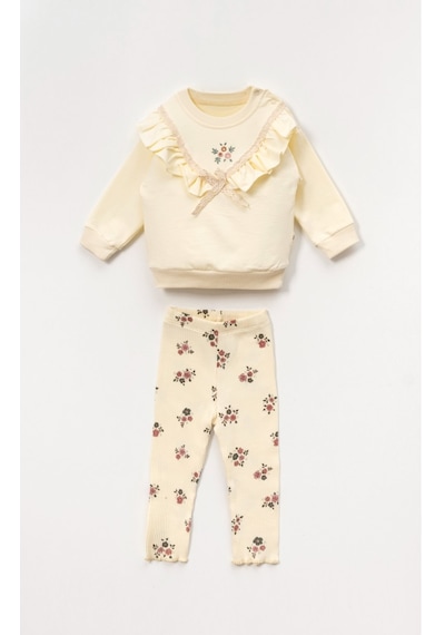 Bellamio Kids Gövde Çiçek Nakışlı Kız Bebek Ekru Alt Üst Takım