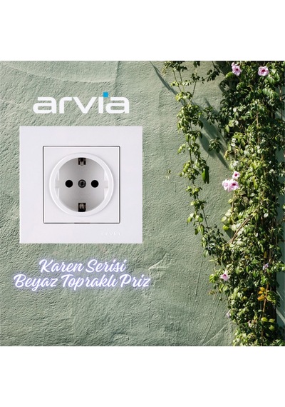 Arvia Karen Topraklı Priz Beyaz - Çerçeve Dahil