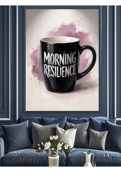 Morning Resilience Yazılı Siyah Kupa Dekoratif Kanvas - Mdf Ahşap Tablo
