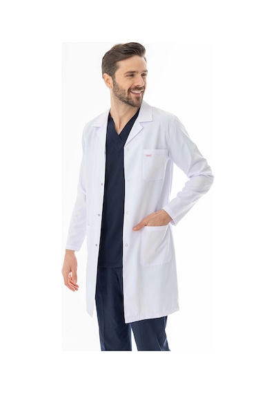 Spor Yaka Uzun Boy Erkek Doktor Önlüğü Alpaka Kumaş Beyaz Beo102 Beyaz