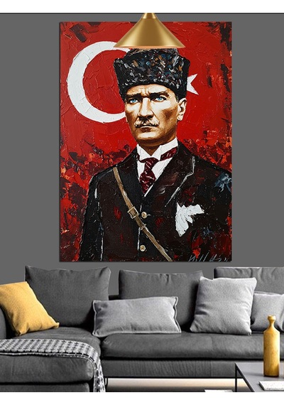 Atatürk Türk Bayrağı Tarihi Dekoratif Kanvas - Mdf Ahşap Tablo