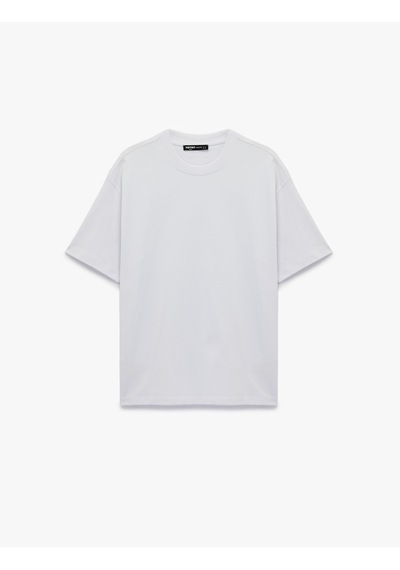 Koton Kısa Kollu Pamuklu Tok Kumaş Bisiklet Yaka Oversize Basic Tişört Beyaz 6sam10385mk