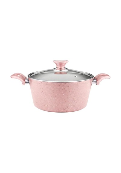 24 Cm Granit Derin Tencere Cam Kapak - Pembe Çok Renkli