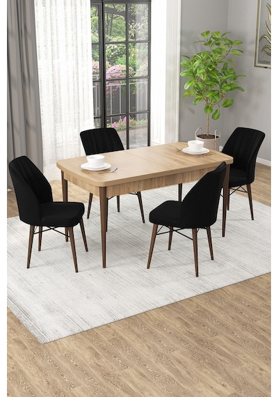 Arel Meşe Desen 80x132 Açılabilir Mdf Masa Yemek Odası Takımı, Mutfak Takımı 4 Adet Sandalye Meşe Masa - 4 Siyah - Ceviz Ayak Arel Meşe Desen 80x132 Açılabilir Mdf Masa Yemek Odası Takımı, Mutfak Takımı 4 Adet Sandalye Meşe Masa - 4 Siyah - Ceviz Ayak