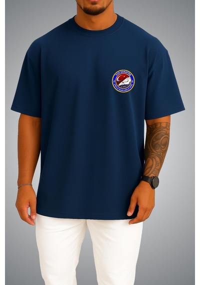 Bahriyeli Collection Oversize Tcg Karataş Logo Cep Baskılı Unisex T-shirt Lacivert