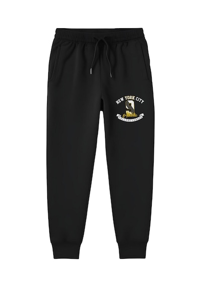 Panios Kids New York City Baskılı Çift Cepli Erkek Çocuk Jogger Eşofman Altı Siyah