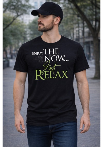 Herkesemoda The Now Baskı Detaylı Basic T-shırt Siyah