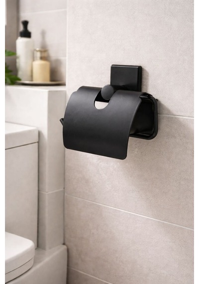 Buççin Online Mağaza Dikdörtgen Yapışkanlı Siyah Kapaklı Tuvalet Kağıtlığı Wc Kağıtlık Tutucu Delmeden Kullanım Metal Siy Çok Renkli