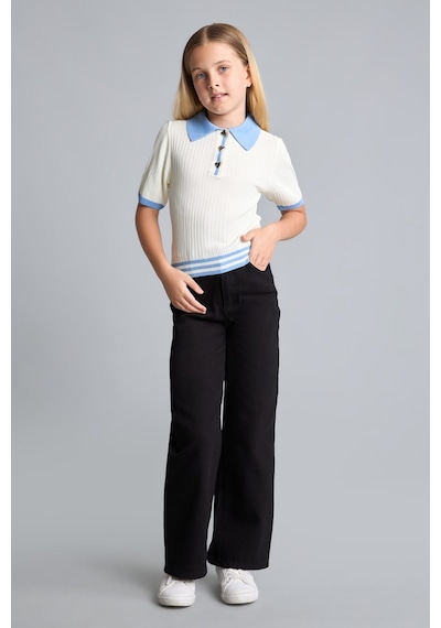 Defacto Wide Leg Düz Paça Cepli Gabardin Pantolon Kız Çocuk H9668a826aubk27 Siyah-bk27