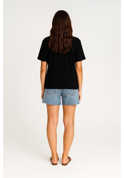 Markapia Woman Kadın Bisiklet Yaka Oversize %100 Pamuk T-shirt Siyah S