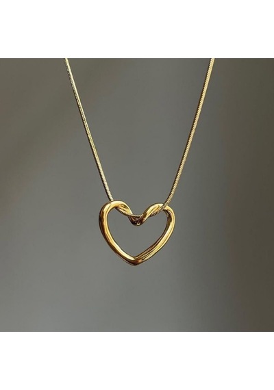 Lente Aksesuar Kadın Çelik Düğüm Kalp Kolye - Minimalist Geçmeli Kalp Ve Yılan Zincir Gold