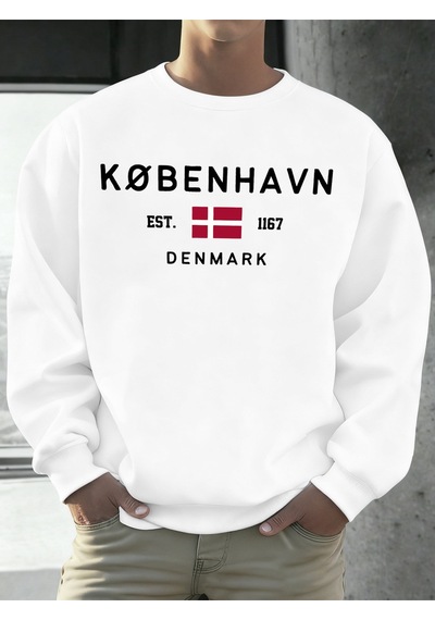 Startmore Startmorekobenhavn Danimarka Bayrağı Baskılı Kazak Erkekler Polar Moda Kazak Yaratıcı Sonbahar Spor Gi Beyaz