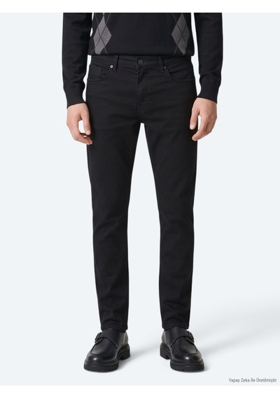 Kip Siyah Düz Slim Fit Denim Pamuk Karışımlı Pantolon Siyah -