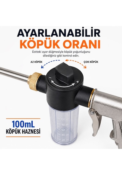 Multizone Basınçlı Su Tabancası Köpük Hazneli Araba Oto Yıkama Bahçe Sulama Temizlik Tabancası 100 Bar