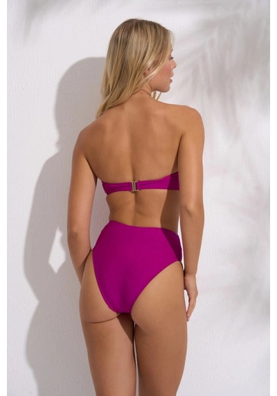 Pierre Cardin Yüksek Bel Straplez Bikini Takımı Siyah Mor Turuncu Beyaz Dolgulu, Toparlayıcı, Plaj Şıklığı Çok Renkli