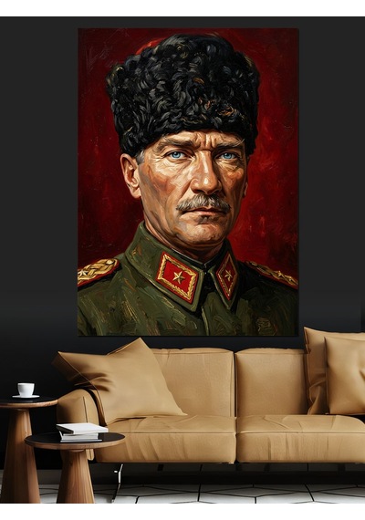 Kalpaklı Atatürk Asker Portresi Dekoratif Kanvas - Mdf Ahşap Tablo