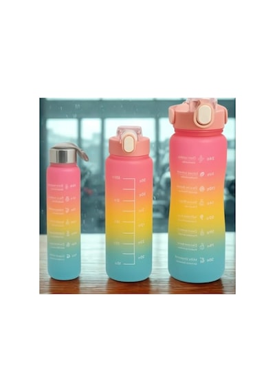 Motivasyonlu Spor Matara Seti - 2l, 900ml Ve 300ml Sızdırmaz Şişe Seti 0