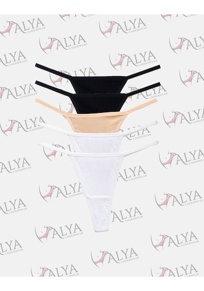Alya Underwear Kadın Ipli Tanga Külotlar - 5 Li Paket Sarı, Mor, Mint, Somon,mavi 1301p P01