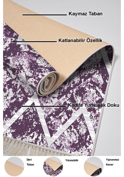Dekoreko Kaymaz Taban Djt 3 Lü Banyo Paspas Takımı Yıldız Deri Karışık Iskandinav F5128 Mor