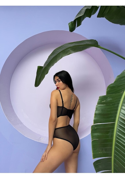 Kadın Destekli Gümüş Hologram Bustiyer Takım,tanga Siyah Simli İç Çamaşırı, Bralet Takımı Siyah