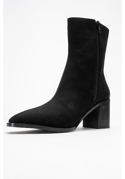 Luvishoes Luvi Shoes Chara Siyah Süet Kadın Kalın Topuklu Bot Siyah Süet