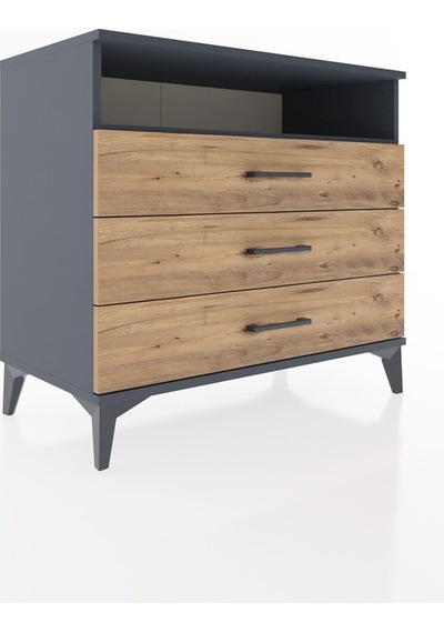 Hyperion Şifonyer Tek Raflı 3 Çekmeceli 88x44x80 Antrasit-çam Antrasit