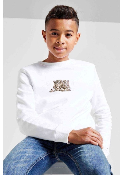 Tshirthane Pups Tigers Baskılı Unisex Çocuk Beyaz Sweatshirt Beyaz