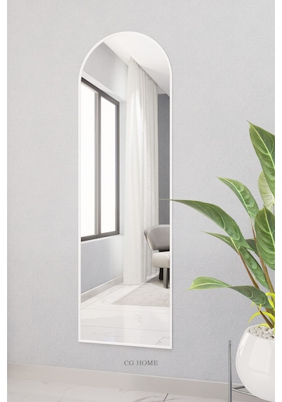 Dekoratif Ayna Mdf Oval Boy Ayna Duvar Aynası 165x45 Beyaz 166 X 50 Beyaz