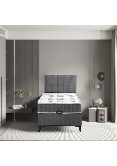 Azra Yatak Luna Tek Kişilik Yatak Baza Başlık 3'lü Set 100 X 200 Cm Gri