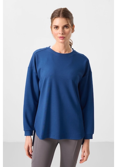 Tommylıfe Parlament Yumuşak Dokulu O Yaka Rahat Form Kadın Tunik Sweatshirt - 97305 Mavi