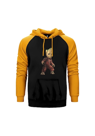 Groot Baby Warrior Sarı Renk Reglan Kol Kapşonlu Sweatshirt Sarı