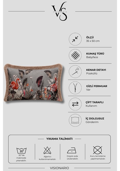Tropikal Flamingo Desenli Püsküllü Babyface Dokuma Kırlent Kılıfı Çok Renkli
