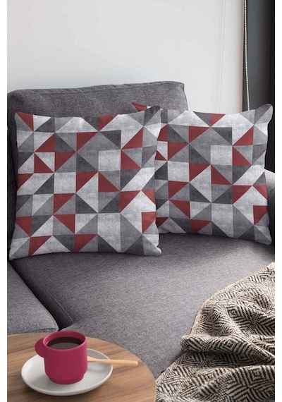 Bordo Geometrik Çift Taraflı Yastık Kırlent Kılıfı Krl383n11