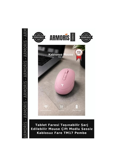 Tablet Faresi Taşınabilir Şarj Edilebilir Mouse Çift Modlu Sessiz Kablosuz Fare Tm17 Pembe