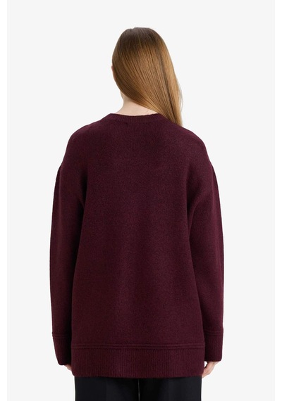 Defacto Loose Fit Bisiklet Yaka Triko Kazak Tunik G7239ax25cwbr504 Bordo-br504